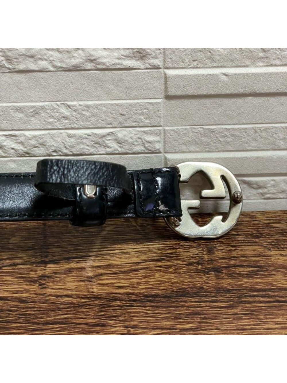 Gucci GG Interlocking Buckle Leather Belt Silver Black - Picture 8 of 10